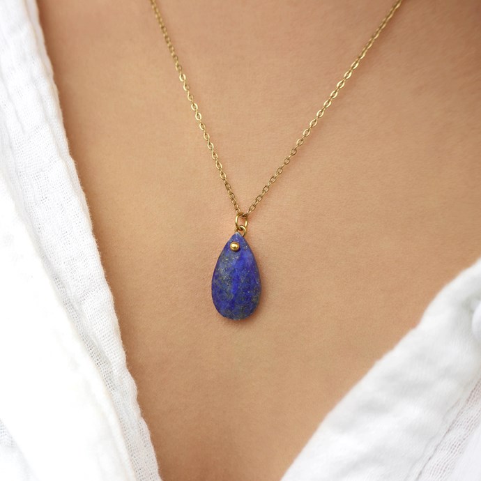 Pendentif goutte pierre Lapis lazuli et argent strié