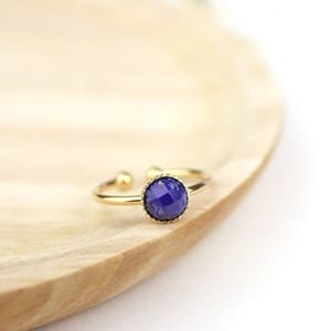 Bague ajustable plaqué or - lapis lazuli