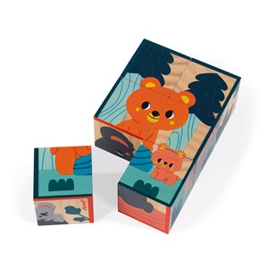 6 cubes en bois animaux