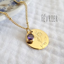 Collier fleur pierre naissance février