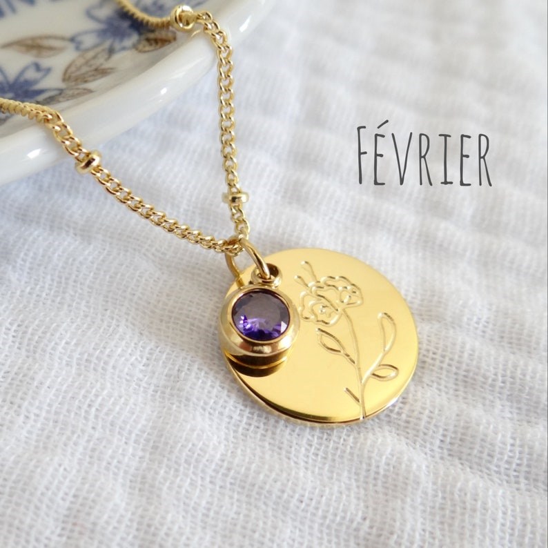 Collier fleur pierre naissance février