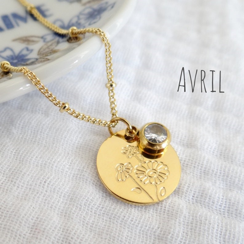 Collier fleur pierre naissance avril