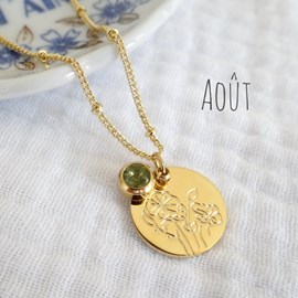 Collier fleur pierre naissance août