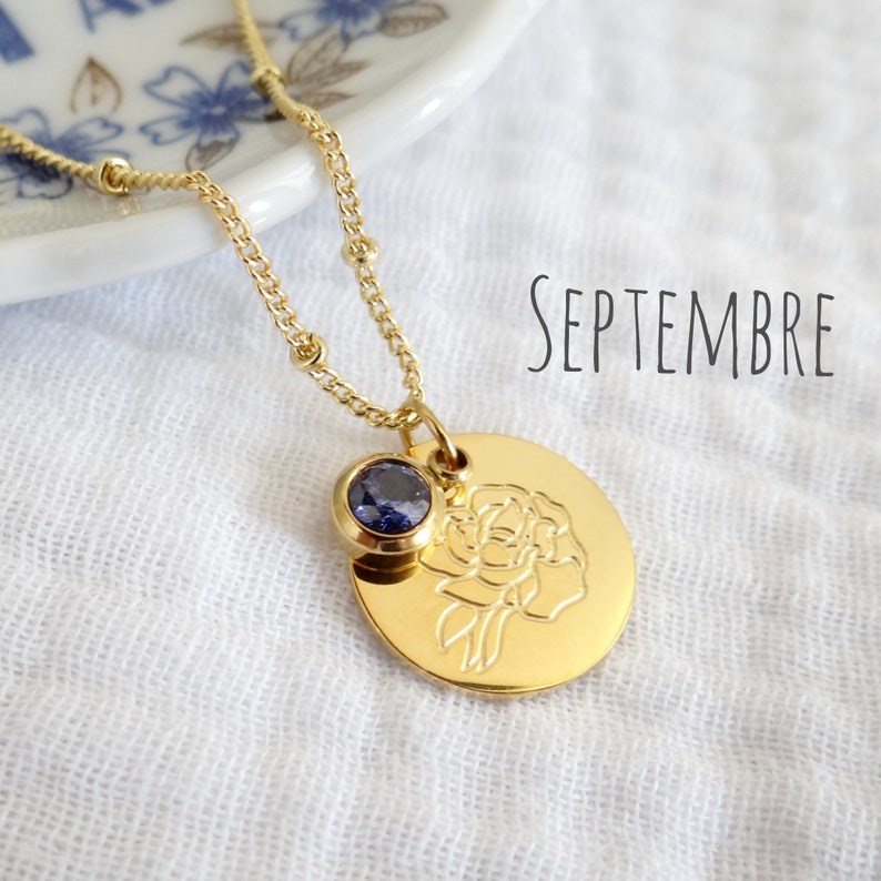 Madeleine et Maman - Collier fleur pierre naissance septembre