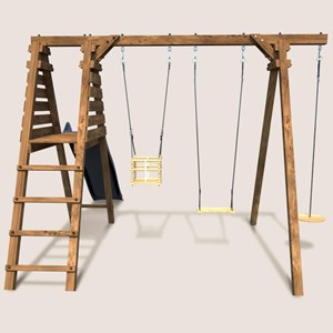 Portique en bois carré 3 agrès balançoir