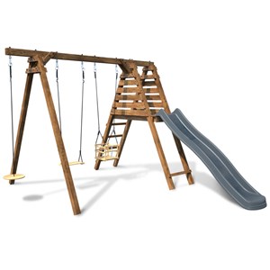Portique en bois carré 3 agrès balançoir