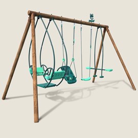 Portique en bois rond 4 agrès avec balan