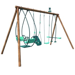 Portique en bois rond 4 agrès avec balan