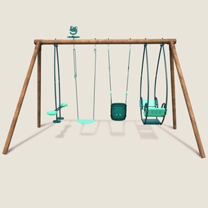 Portique en bois rond 4 agrès avec balan