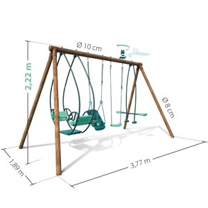 Portique en bois rond 4 agrès avec balan