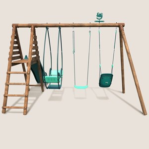 Portique en bois rond 3 agrès avec balan