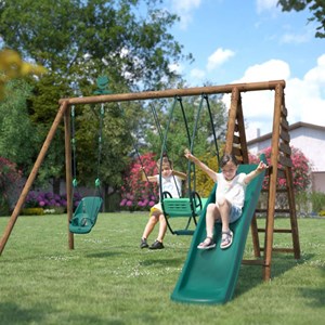 Portique en bois rond 3 agrès avec balan