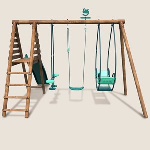 Portique en bois rond 3 agrès avec face