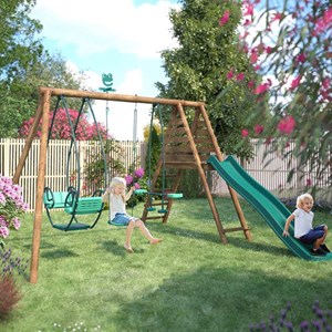 Portique en bois rond 3 agrès avec face