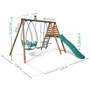 Portique en bois rond 3 agrès avec face