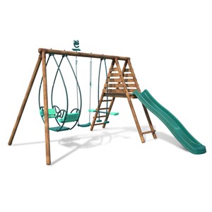 Portique en bois rond 3 agrès avec face