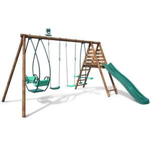 Portique en bois rond 4 agrès avec face