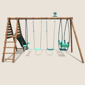 Portique en bois rond 4 agrès avec face