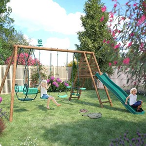 Portique en bois rond 4 agrès avec face