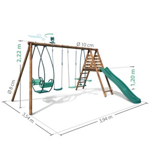 Portique en bois rond 4 agrès avec face