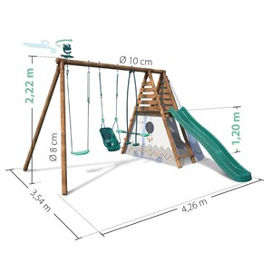 Portique en bois rond 3 agrès avec balan
