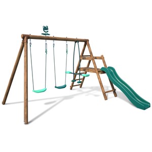 Portique en bois rond 3 agrès avec face