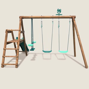 Portique en bois rond 3 agrès avec face