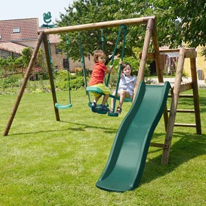 Portique en bois rond 3 agrès avec face