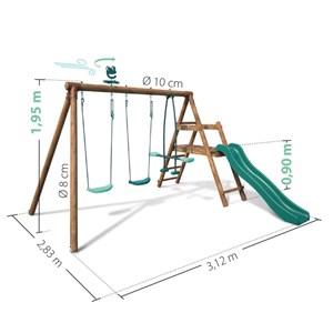 Portique en bois rond 3 agrès avec face