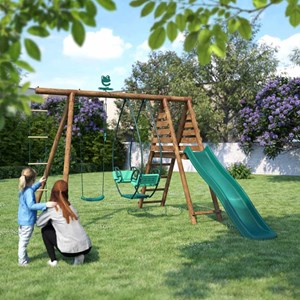 Portique en bois rond 3 agrès avec face