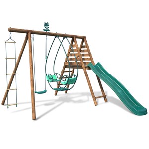 Portique en bois rond 3 agrès avec face