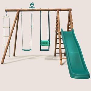 Portique en bois rond 3 agrès avec face