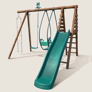 Portique en bois rond 3 agrès avec face