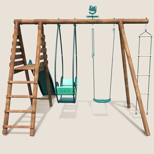 Portique en bois rond 3 agrès avec face