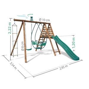 Portique en bois rond 3 agrès avec face