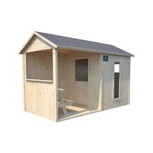 Cabane en bois avec préau et table de je