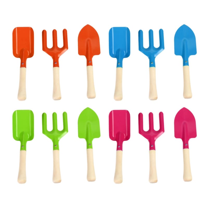 YORFULL Kit Jardinage Enfant 4 Pièces – Pelle, Râteau à Feuilles, Râteau, Houe – Bois De Pin – Longueur 68-71 Cm – Dès 3 Ans