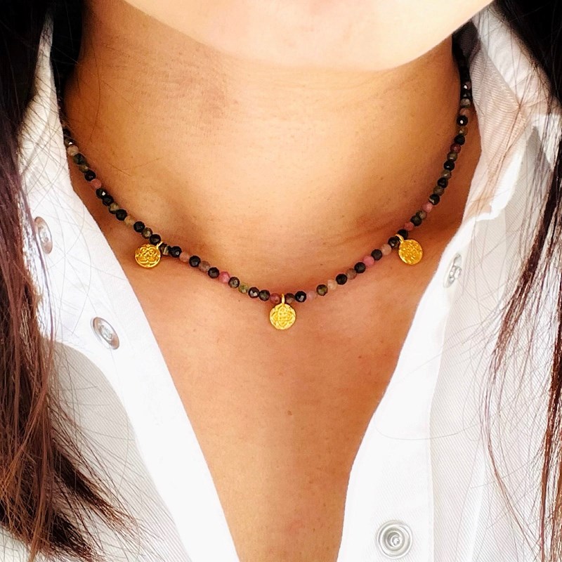 Collier céleste médailles tourmaline