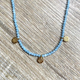 Collier céleste médailles saphir bleu