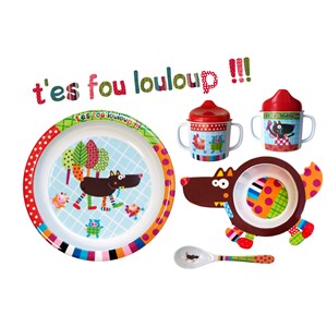 Coffret loup assiette bol cuillère mug