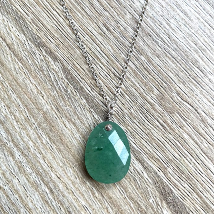 Collier En Aventurine Verte Naturelle - 45 Cm - Fermoir Argent 925 - Pierre D'Harmonie - Neuf