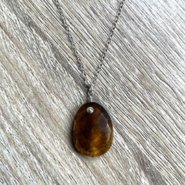 Collier alma œil de tigre brune argent