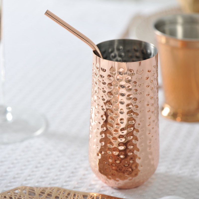 Aulica - Verre à cocktail cuivre martelé avec paille