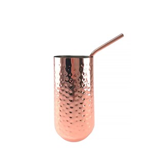 Verre à cocktail cuivre martelé avec paille