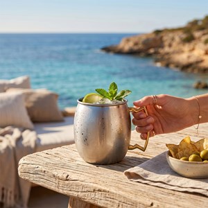 Mug inox lisse avec anse dorée