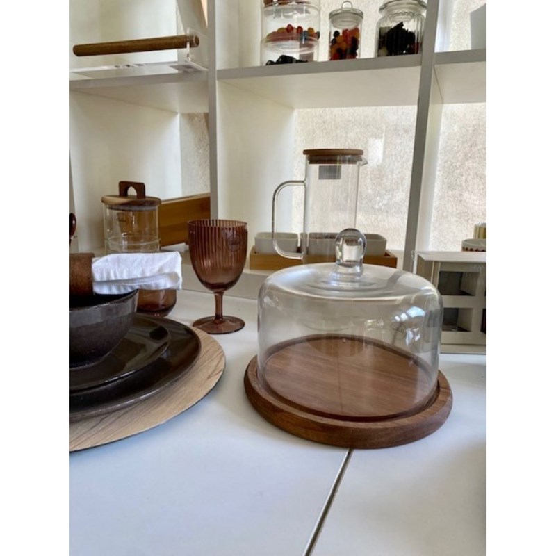 Aulica - Presentoir a gateaux en bois avec cloche