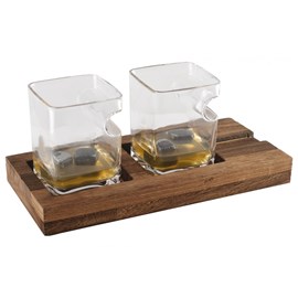 Duo whisky deux verres support bois 4 glaçons pierre céramique