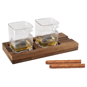 Duo whisky deux verres support bois 4 glaçons pierre céramique