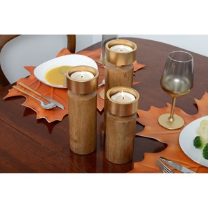 Bougeoir bois et métal doré 23cm