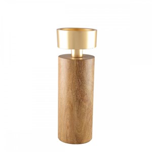 Bougeoir bois et métal doré 23cm